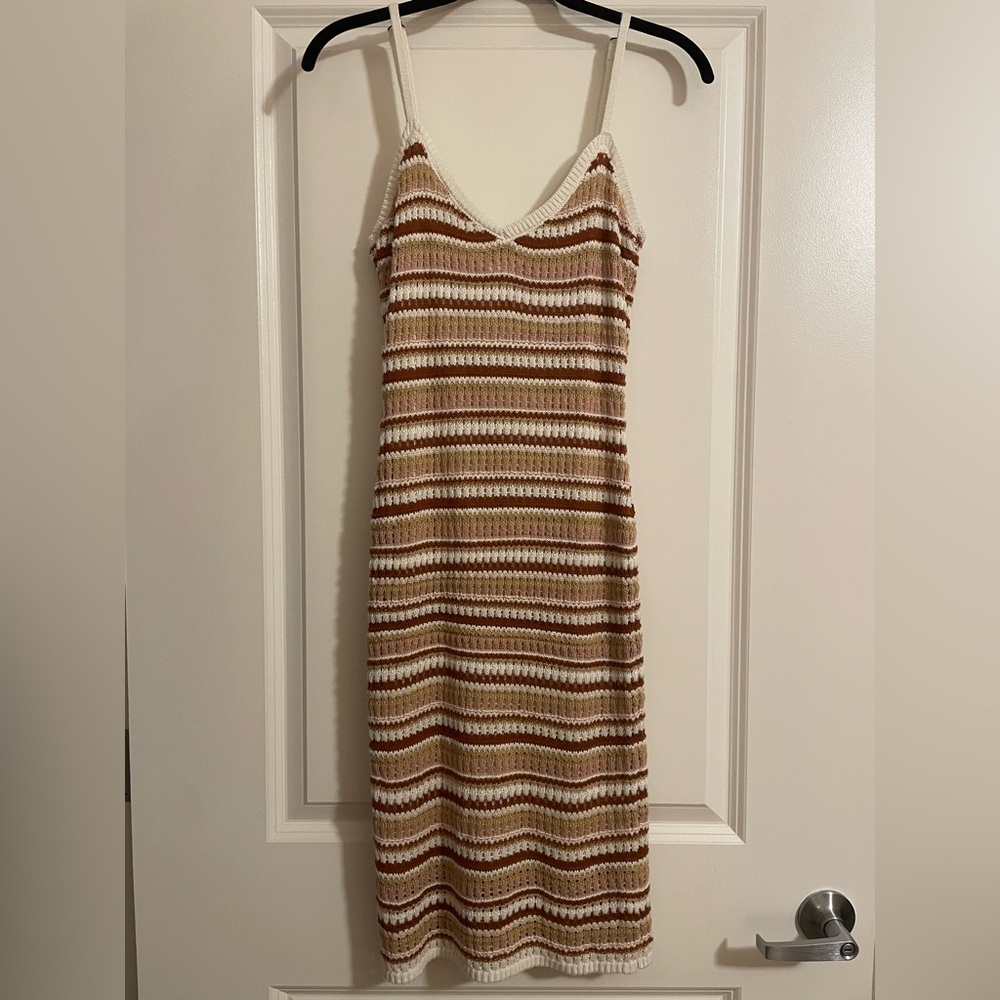 Pink Rose Knit Midi Dress-Multicolor (Size S)